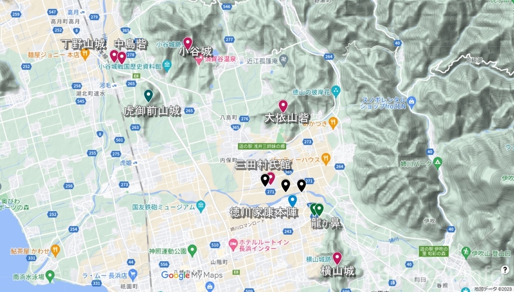 Google Mapに姉川の戦いの主要スポットをマッピング